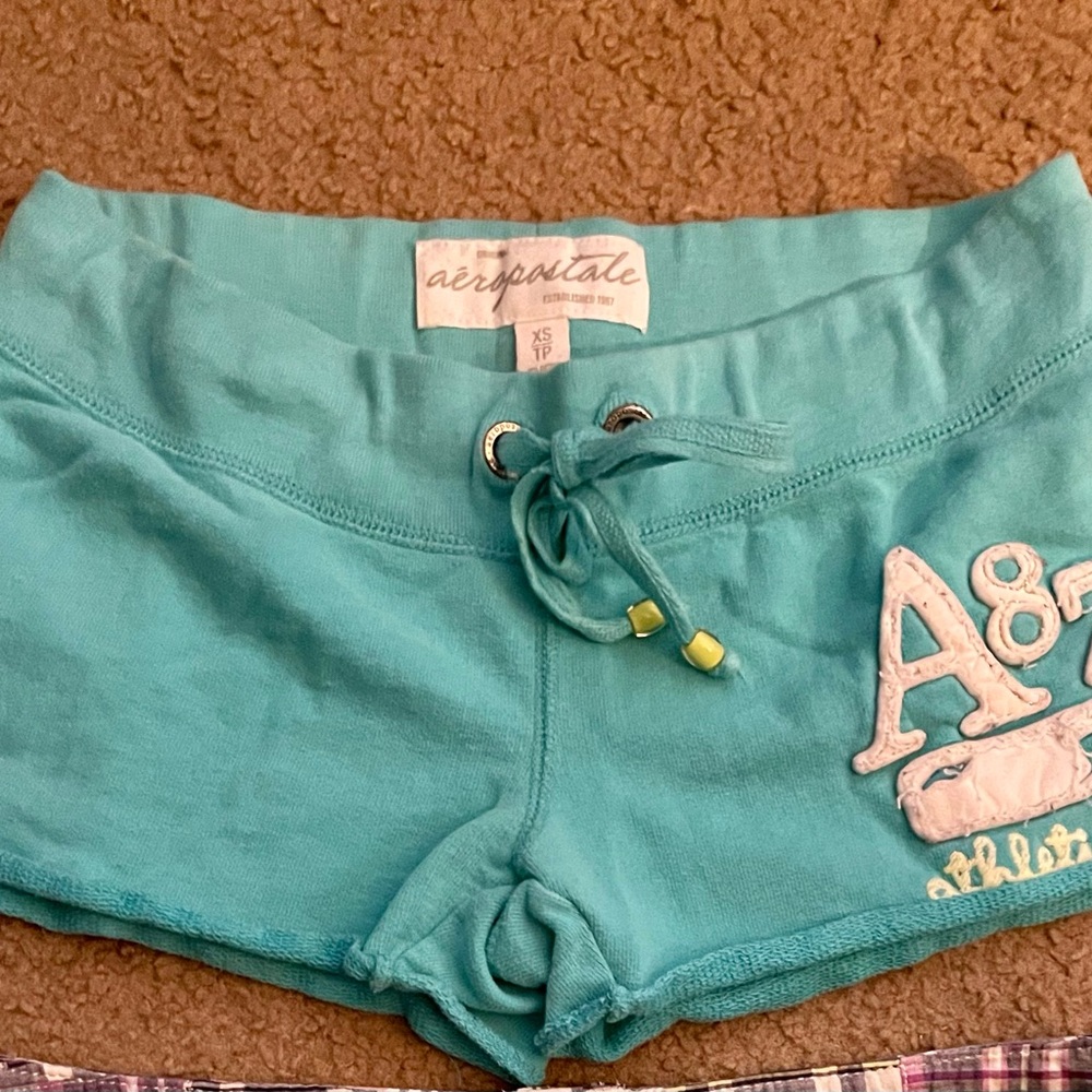 Aeropostale White and Blue Athletic Shorts with Elastic Waistband